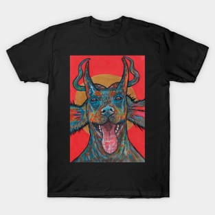 Doberman dog with satanic horns T-Shirt